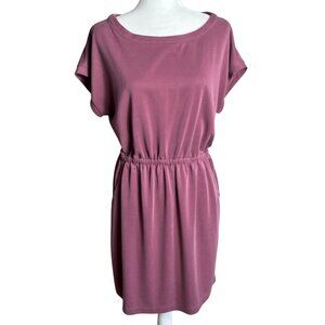 Nicole Miller Dress Mauve Soft Modal Knit Casual Pockets Waist Def Midi Womens L